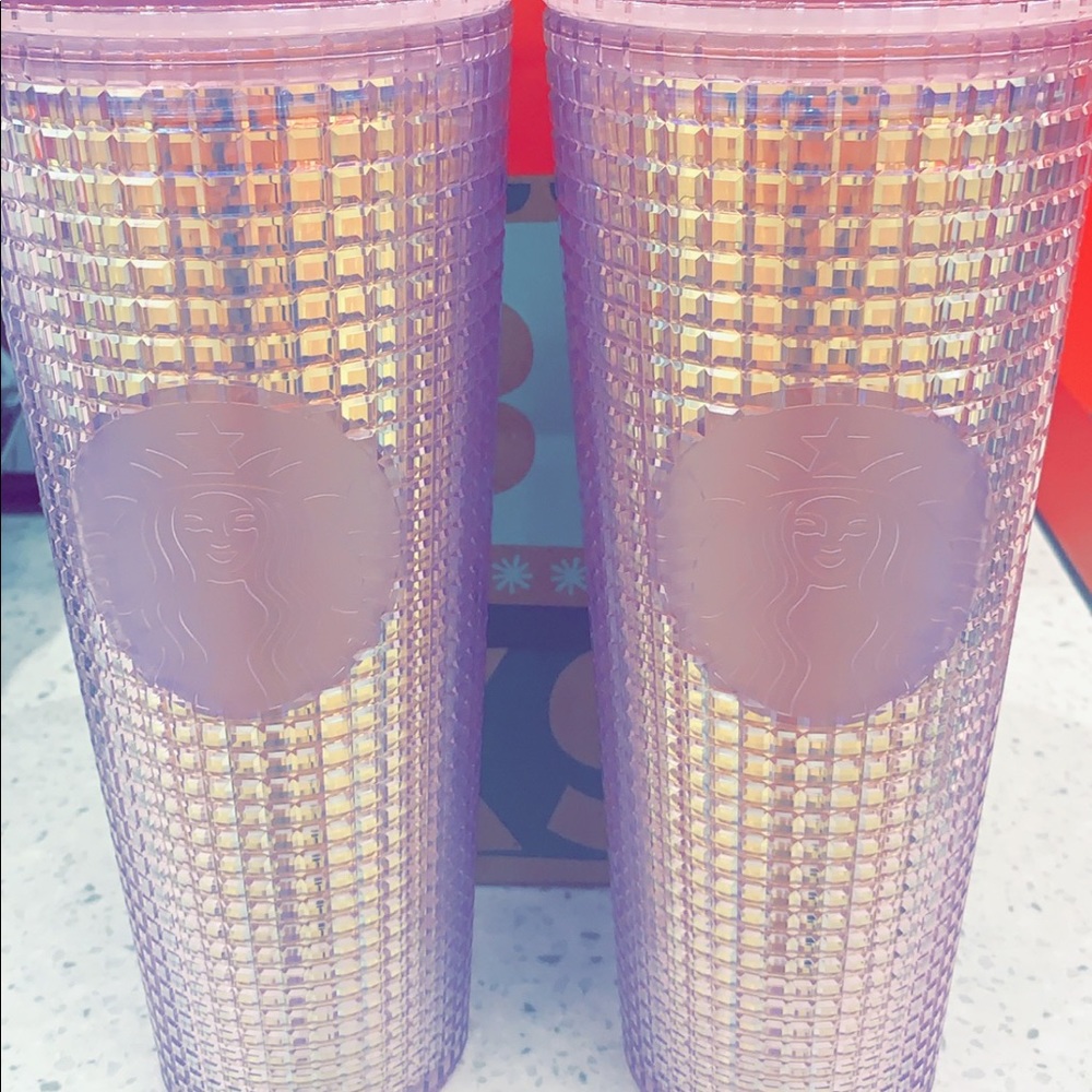 TWO IRIDESCENT PINK STARBUCKS TUMBLERS